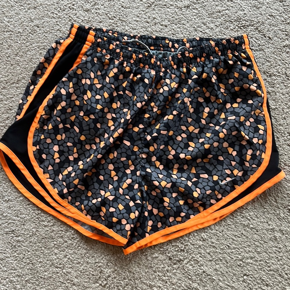 Nike tempo shorts/size medium. Black/gray/orange geometric print